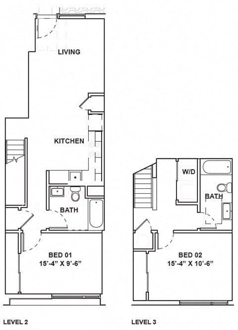 Floor plan for 2 beds, 2 baths, 962 sqft